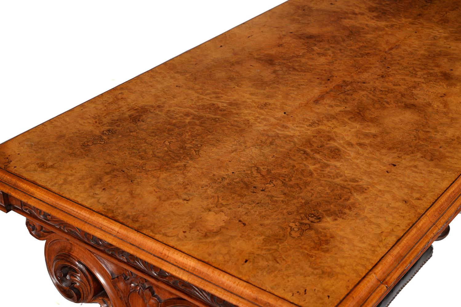 A Victorian carved burr walnut library table - Image 2 of 3