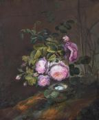 Julius Elias Kasten (German 1774-1855), Still life of roses, together with a bird's nest
