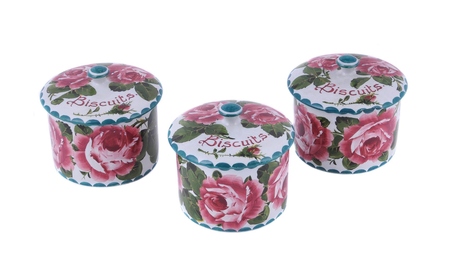 Three Wemyss (Griselda Hill) biscuit jars and covers