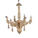 An Italian carved and painted wood six light chandelier in Baroque taste