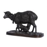 Pierre-Jules Mêne (1810-1879), a bronze animalier group of a ewe and her suckling lamb