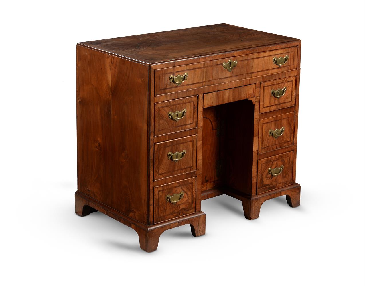 A George II walnut and feather banded kneehole desk - Image 3 of 4