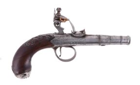 A flintlock 'cannon' barrelled pocket pistol by Brazier of London