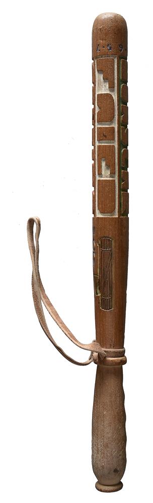 A carved oak Canal Zoners truncheon