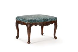 A walnut and cut velvet upholstered foot stool