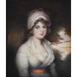 After John Hoppner (British 1758-1810), Portrait of a lady, half-length, wearing a white dress
