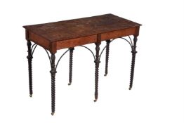 An oak and mahogany side table