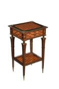 A walnut, parquety inlaid, and gilt metal mounted occasional table