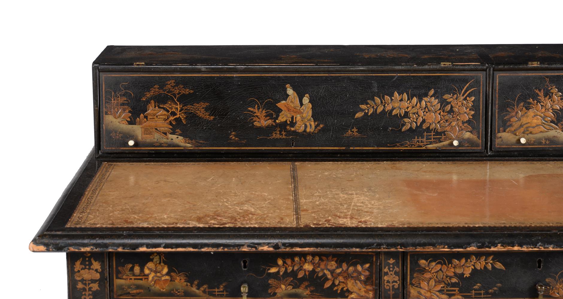 A Regency black lacquered and gilt chinoiserie decorated desk - Image 5 of 6