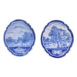 Two similar Dutch Delft blue and white shaped oval wall-plaques