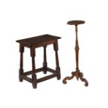 An oak joint stool or stand in late 17th century style