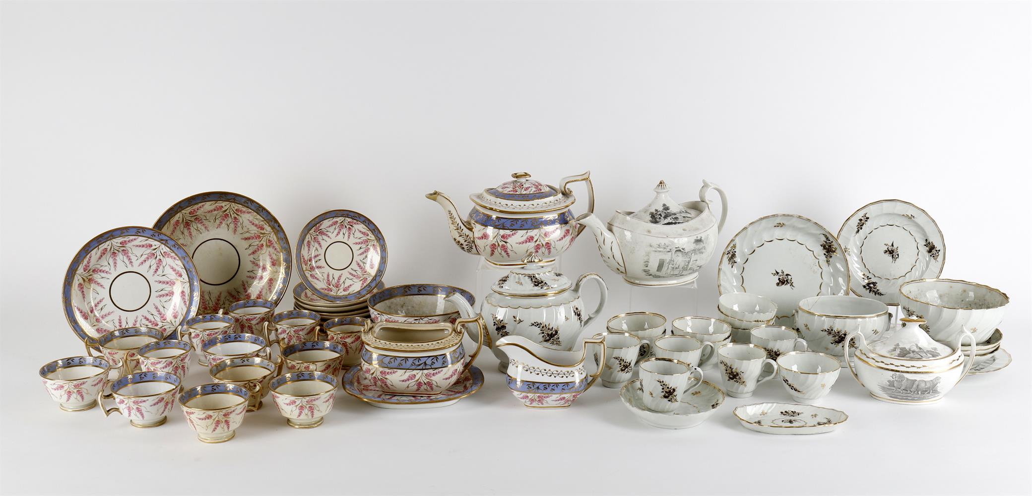 Early 19th century English teaware to include a Chamberlain's Worcester spirally moulded part tea an