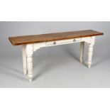 A Victorian and later oak and cream painted narrow hall or preparation table