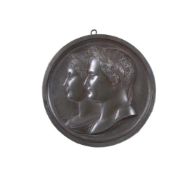 Patinated metal relief roundel depicting Napoleon and Josephine