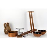 Domestic household ware including a late Victorian mahogany and beech bootjack