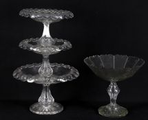 A set of three 19th century graduated glass tazzas