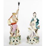 A pair of Continental porcelain mythological figures in the 18th century Chelsea Style
