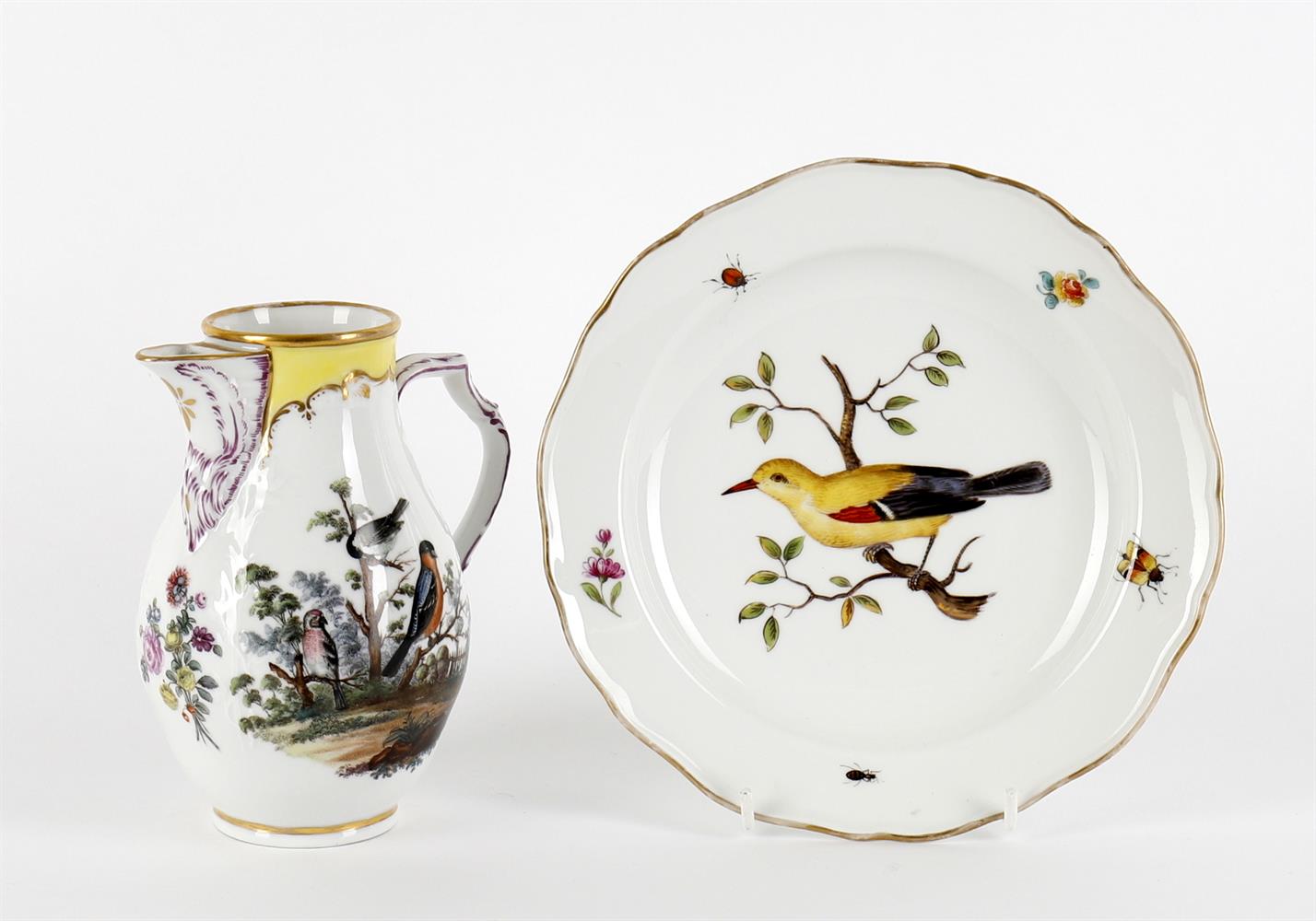 A late Meissen plate painted with a gold oriole