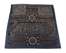 A metal thread embroidered black panel