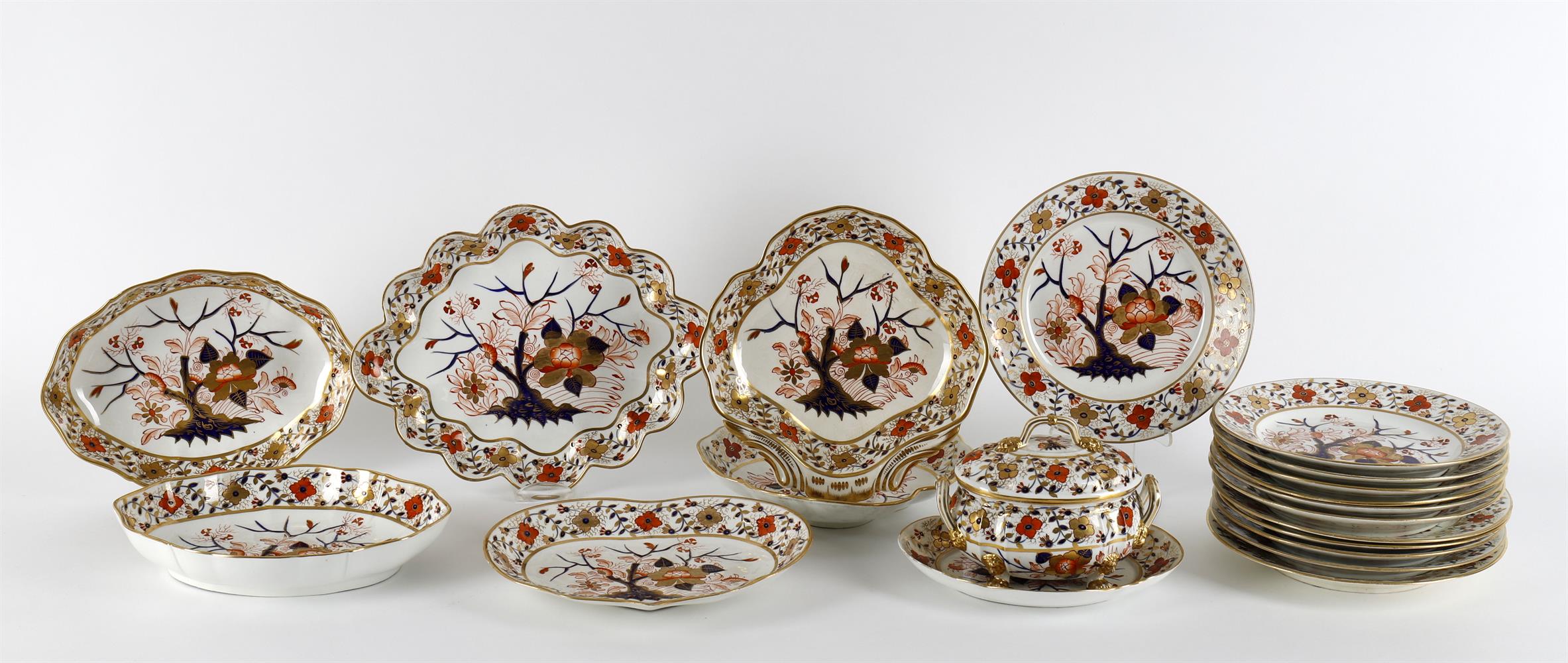 A Derby imari decorated part dessert service