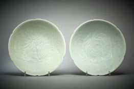 A pair of Chinese qingbai lobed bowls