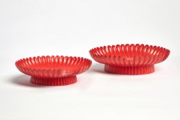 Two Chinese red lacquer fluted dishes