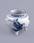 A Chinese small blue and white globular incense burner
