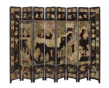 A Chinese lacquer eight-fold screen