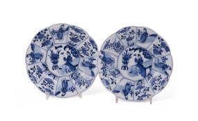 A fine pair of Chinese porcelain underglaze blue and white dishes with lobed rims