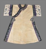 A Chinese cream-coloured summer gauze Manchu women's informal robe