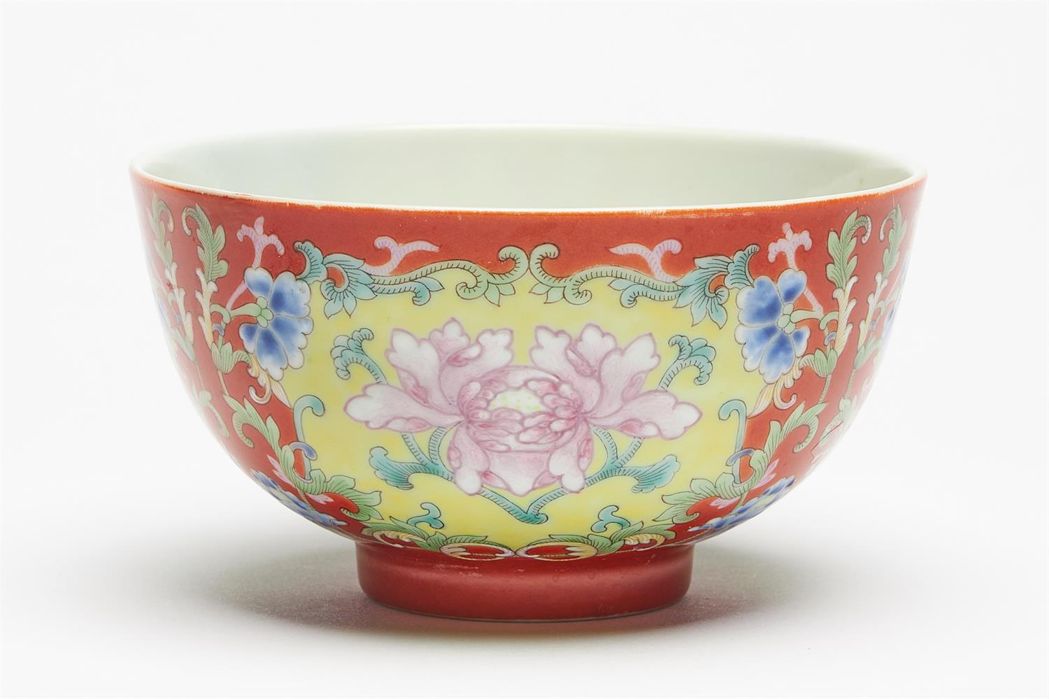 A Chinese coral-ground 'peony' Bowl