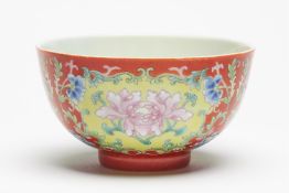 A Chinese coral-ground 'peony' Bowl