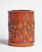 A large Chinese bamboo brush pot