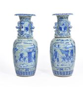 A large pair of Chinese celadon ground vases