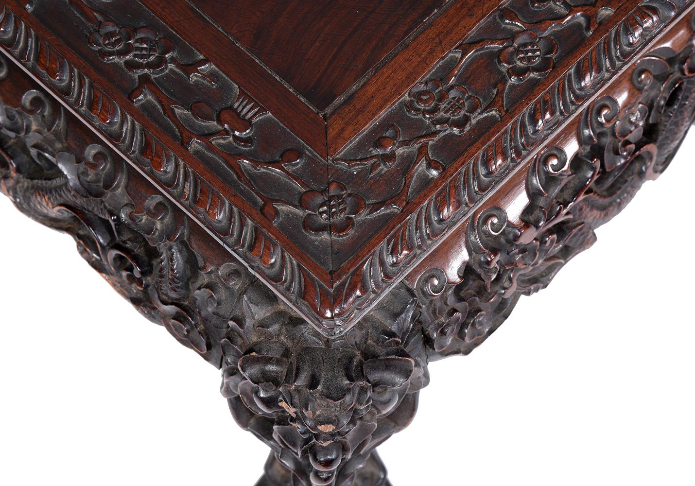 A pair of Chinese carved hardwood square stands - Image 2 of 3