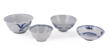 Four Chinese blue and white bowls