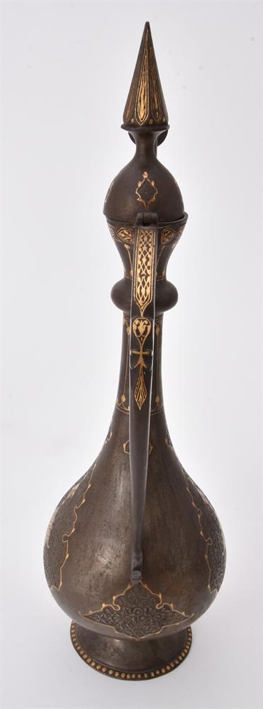 Three Qajar damascened and engraved steel ewers - Image 9 of 15