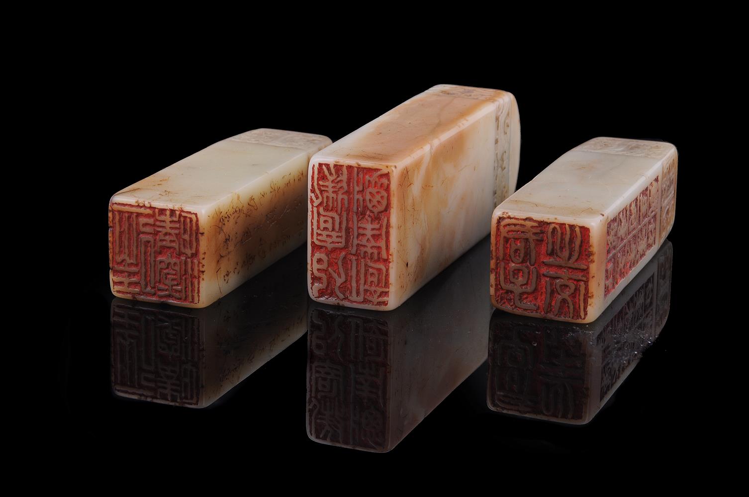 A group of three Chinese soapstone seals - Image 2 of 3