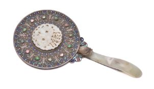 A Chinese silver filigree and enamel 'Shou' Mirror