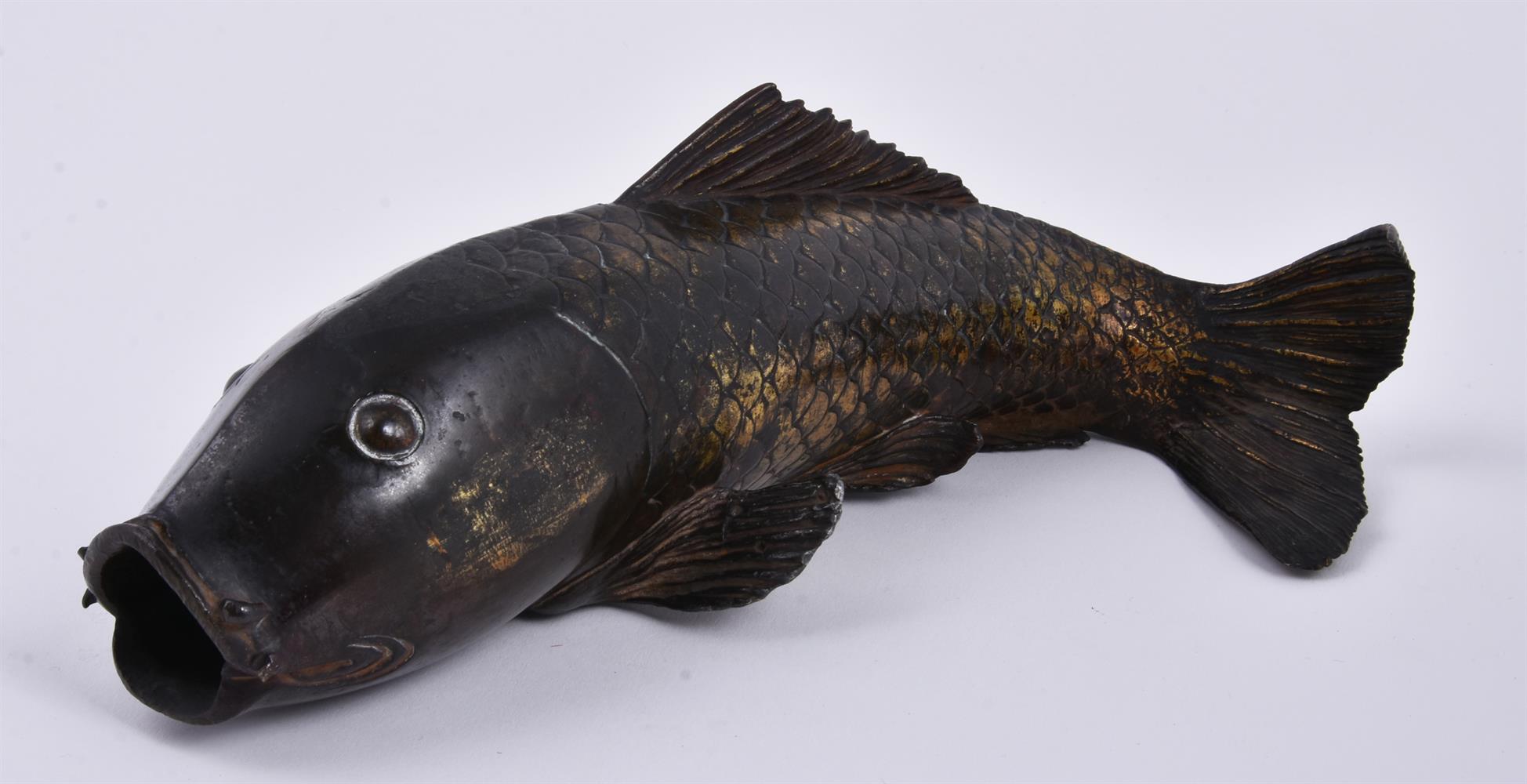 Y A Japanese Cast Bronze Hanaike (or wall vase) in the form of a leaping carp - Image 11 of 11