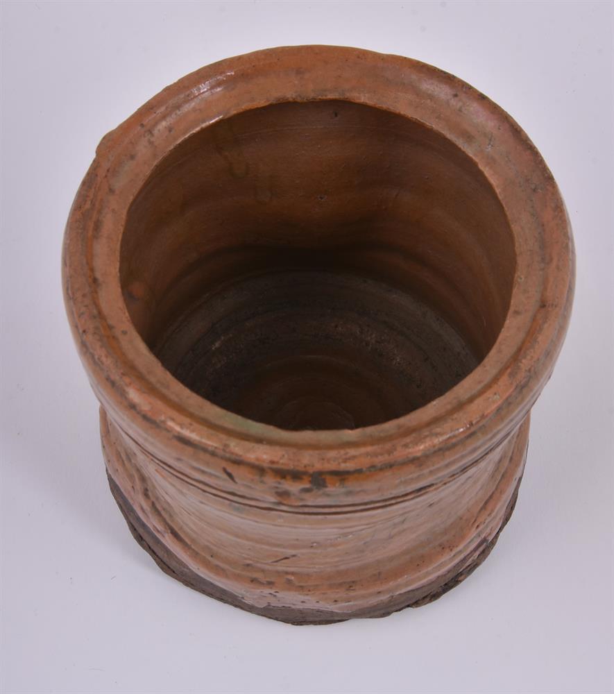 A Red Raku Pottery Mizusashi of irregular cylindrical form - Image 2 of 5