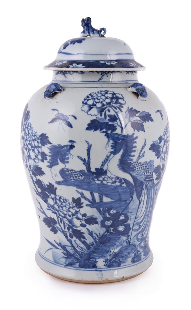 A Chinese blue and white 'Phoenix' jar and cover