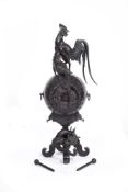 A Japanese Bronze Model of a Taiko Drum on a stand around which a dragon entwines itself