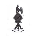 A Japanese Bronze Model of a Taiko Drum on a stand around which a dragon entwines itself