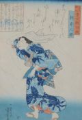 Utagawa Toyokuni III: A woodblock printed triptych in inks on mulberry bark paper