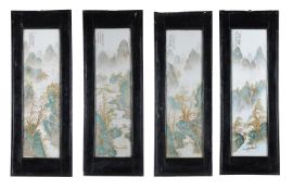 A set of four Chinese enamelled porcelain panels