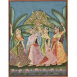 The Dancing Gopis, Indian miniature on card, Mewar school [India (Rajasthan), c. 1830]