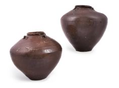 Two Chinese brown glazed pottery storage jars