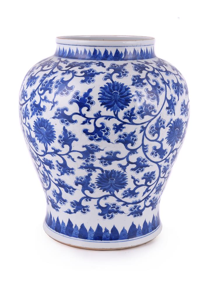 A large Chinese blue and white jar