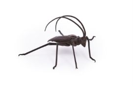 Jizai Okimono: A Japanese Articulated Iron Model of a Firefly (Lampyridae) with a dark